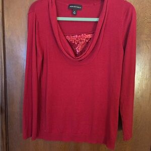 Dana Buchman Red Cowl Neck Sweater with sparkly sequined insert
